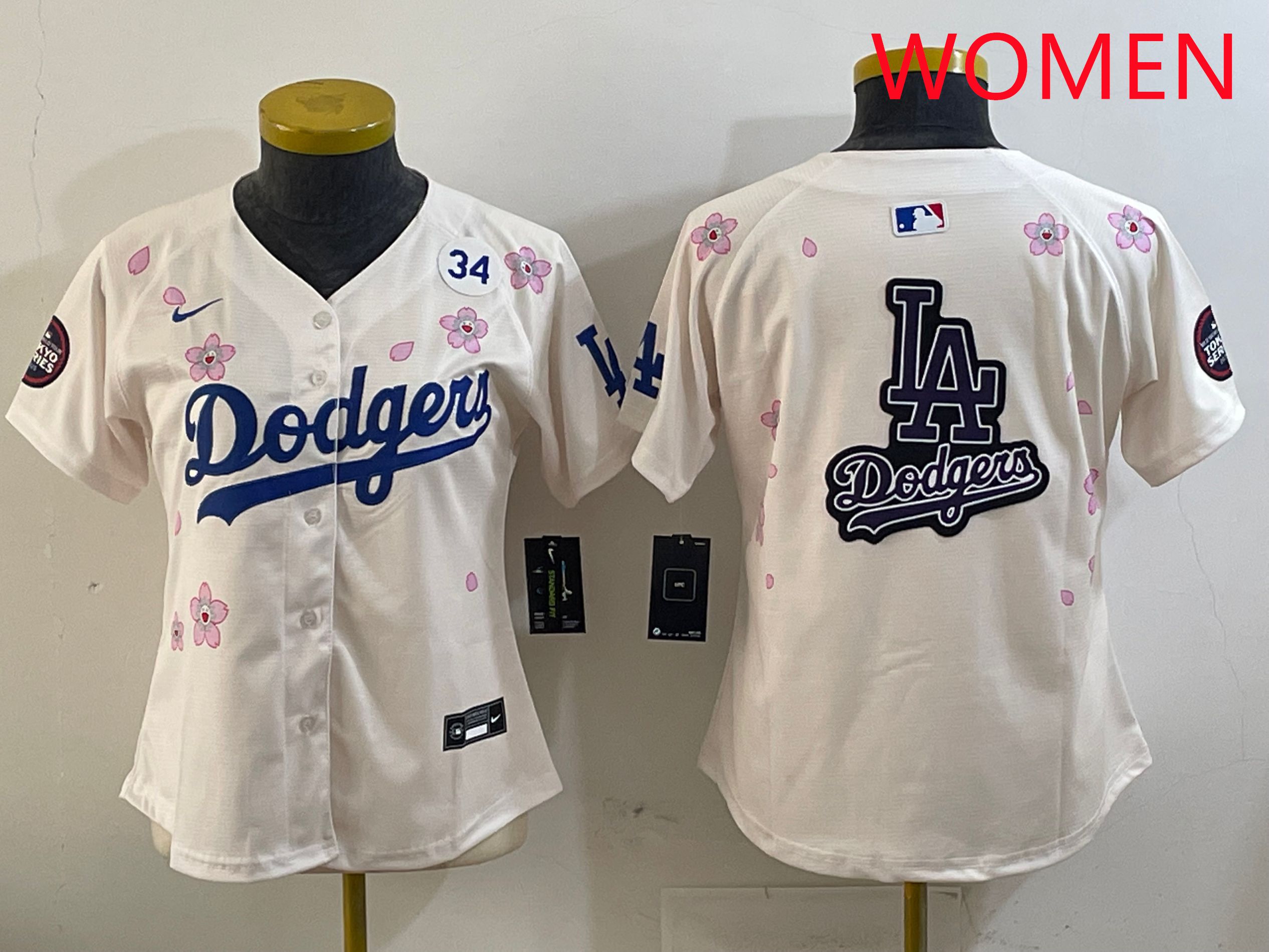 Women Los Angeles Dodgers Blank Cream Sakura Edition 2025 Nike MLB Jersey style 23->women mlb jersey->Women Jersey